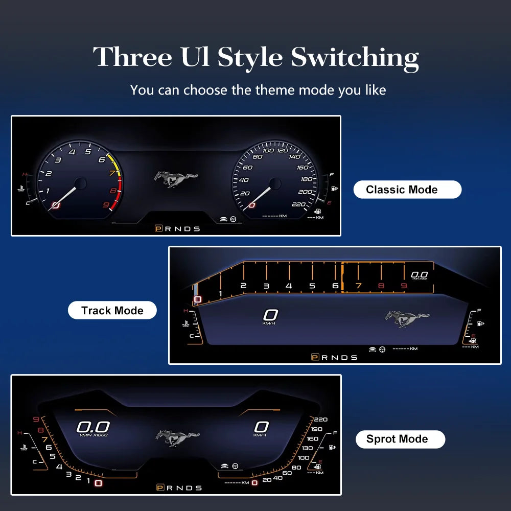 12.3" Digital TFT Instrument Panel for Ford Mustang (2015–2021) – CarPlay, Odometer, Tachometer