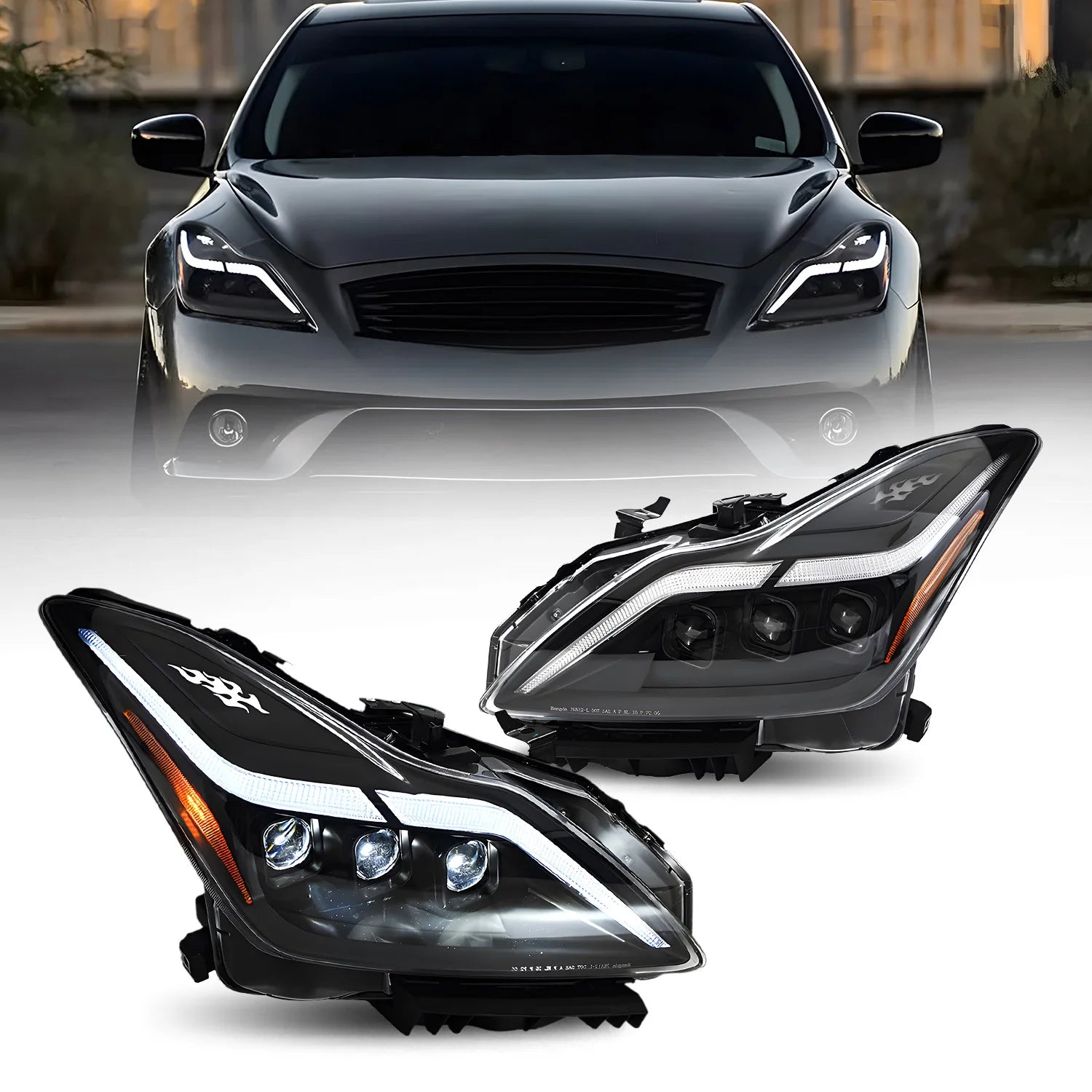 LED Projector Headlights for Infiniti G37 – DRL, Turn Signal & Angel Eye Halo