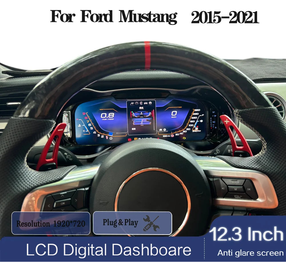 12.3" Digital TFT Instrument Panel for Ford Mustang (2015–2021) – CarPlay, Odometer, Tachometer