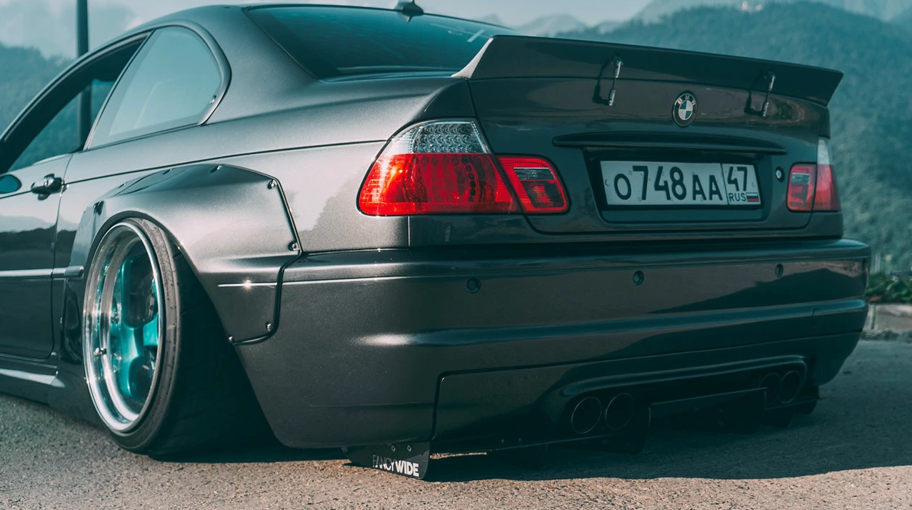 BMW E46 Coupe Wide Body Kit – FRP Rocket Bunny Style