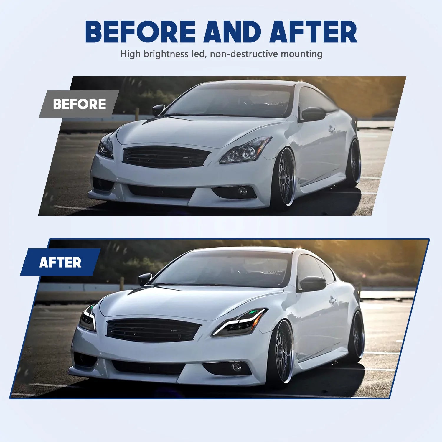 LED Projector Headlights for Infiniti G37 – DRL, Turn Signal & Angel Eye Halo